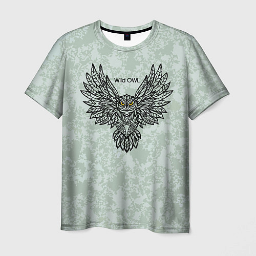 Мужская футболка Полёт совы серо-зелёный / 3D-принт – фото 1