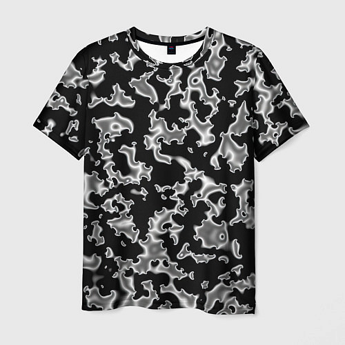 Мужская футболка Капли жидкого металла - камуфляж на чёрном / 3D-принт – фото 1