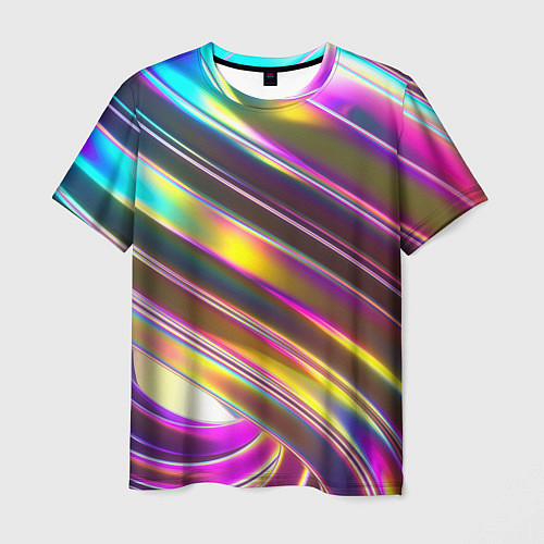 Мужская футболка Неоновый скрученный металл разноцветный / 3D-принт – фото 1