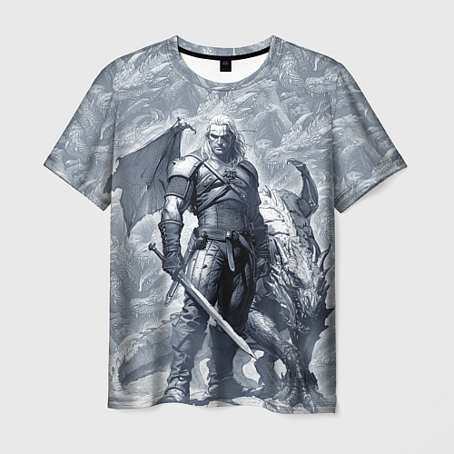 Мужская футболка The Witcher and dragon - hand drawn style / 3D-принт – фото 1