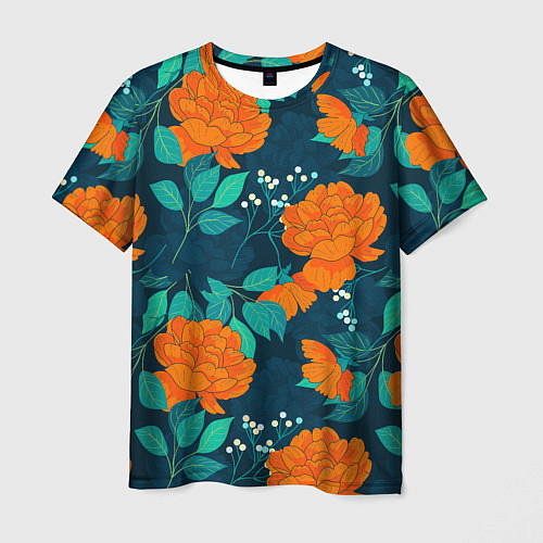 Мужская футболка Паттерн с оранжевыми цветами / 3D-принт – фото 1
