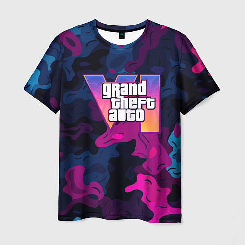 Мужская футболка Gta лого синий и фиолетовый камуфляж / 3D-принт – фото 1