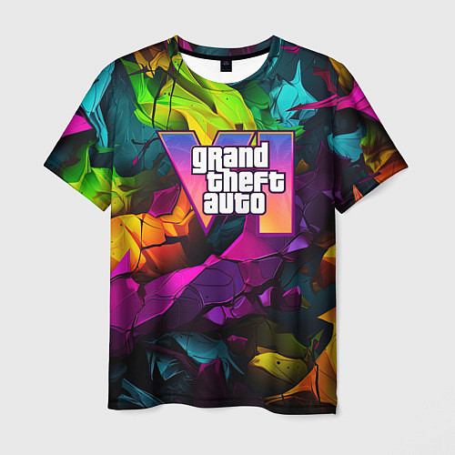 Мужская футболка Gta лого камуфляж яркий неоновый / 3D-принт – фото 1