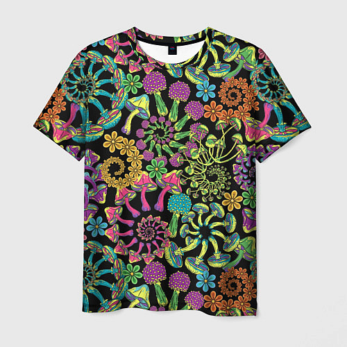 Мужская футболка Магические красочные грибы с ромашками / 3D-принт – фото 1
