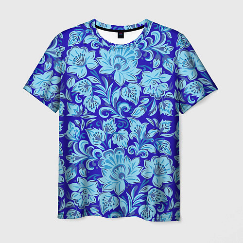 Мужская футболка Узоры гжель на темно синем фоне / 3D-принт – фото 1