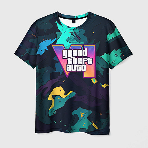 Мужская футболка GTA 6 logo яркий неоновый камуфляжный стиль / 3D-принт – фото 1