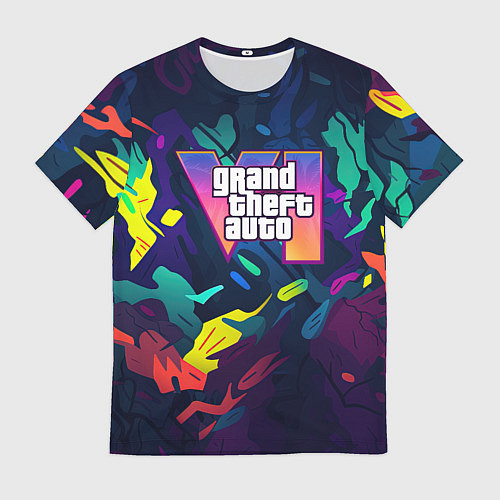 Мужская футболка GTA 6 logo яркий неоновый камуфляжный стиль / 3D-принт – фото 1