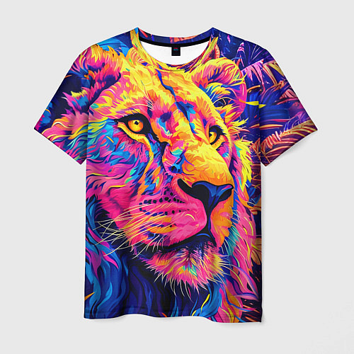 Мужская футболка Лев светящийся неоновый / 3D-принт – фото 1