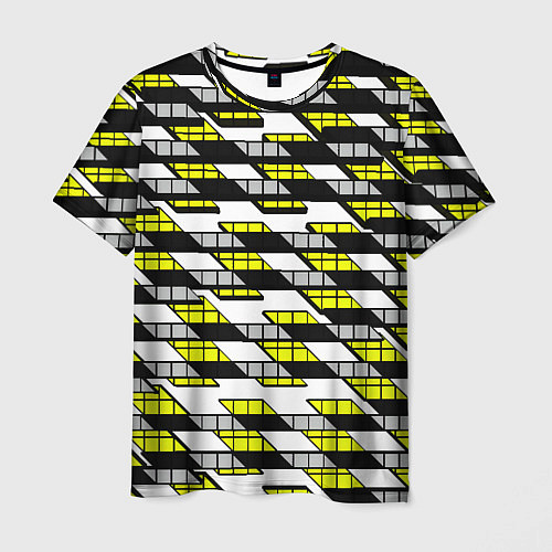 Мужская футболка Жёлтые треугольники и квадраты на белом фоне / 3D-принт – фото 1