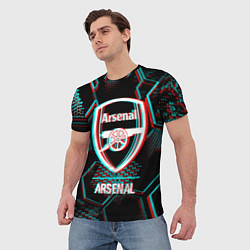 Футболка мужская Arsenal FC в стиле glitch на темном фоне, цвет: 3D-принт — фото 2