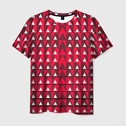 Мужская футболка Белые треугольники на красном фоне / 3D-принт – фото 1