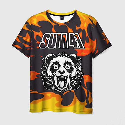 Мужская футболка Sum41 рок панда и огонь / 3D-принт – фото 1