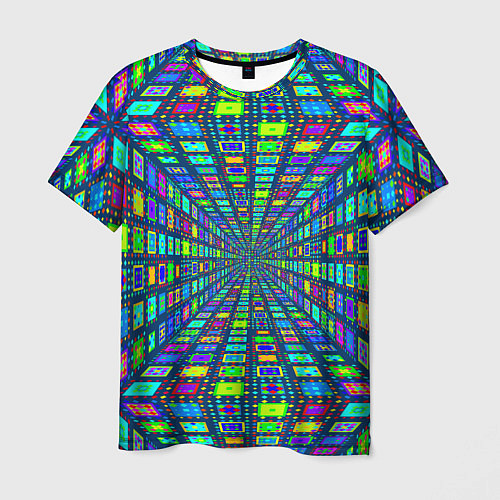 Мужская футболка Абстрактный узор коридор из разноцветных квадратов / 3D-принт – фото 1