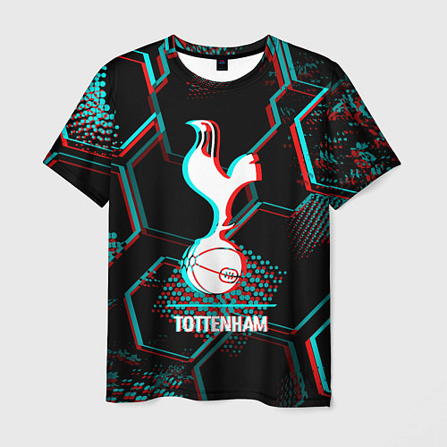 Мужская футболка Tottenham FC в стиле glitch на темном фоне / 3D-принт – фото 1