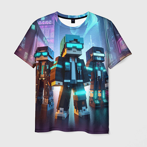Мужская футболка Minecraft - neon metropolis ai art / 3D-принт – фото 1
