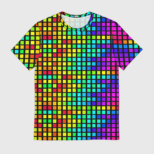 Мужская футболка Разноцветные квадраты на чёрном фоне / 3D-принт – фото 1