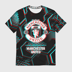 Футболка мужская Manchester United FC в стиле glitch на темном фоне, цвет: 3D-принт