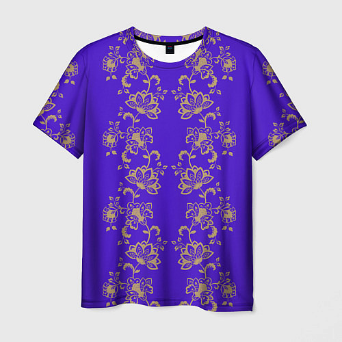 Мужская футболка Контурные цветы на фиолетовом фоне / 3D-принт – фото 1