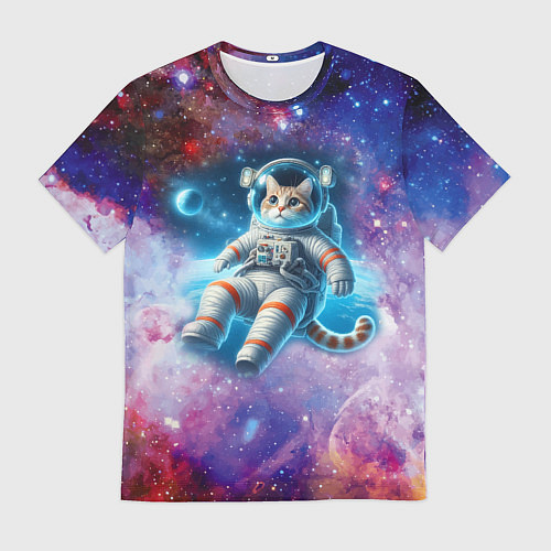 Мужская футболка The cat is a brave cosmonaut - ai art / 3D-принт – фото 1