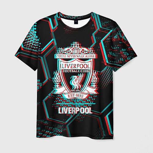 Мужская футболка Liverpool FC в стиле glitch на темном фоне / 3D-принт – фото 1