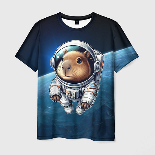 Мужская футболка Кроха капибара в космическом скафандре / 3D-принт – фото 1
