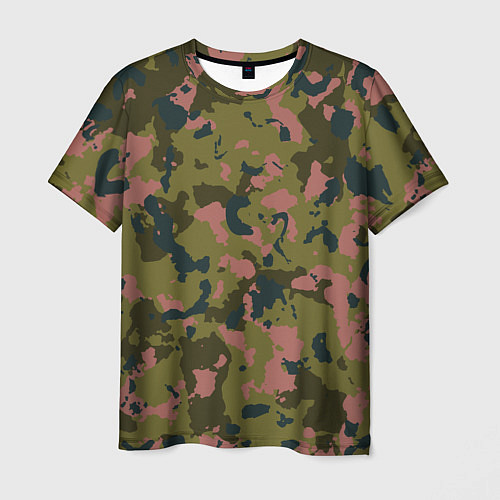 Мужская футболка Камуфляжный паттерн зеленый с розовыми пятнами / 3D-принт – фото 1