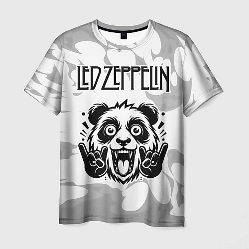 Мужская футболка Led Zeppelin рок панда на светлом фоне / 3D-принт – фото 1
