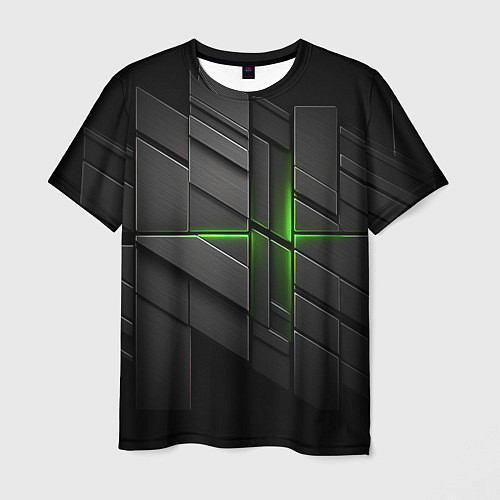 Мужская футболка Футуристическая абстракция с зеленым неоновым свет / 3D-принт – фото 1