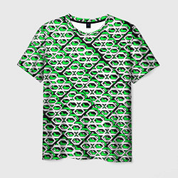 Футболка мужская Зелёно-белый узор на чёрном фоне, цвет: 3D-принт