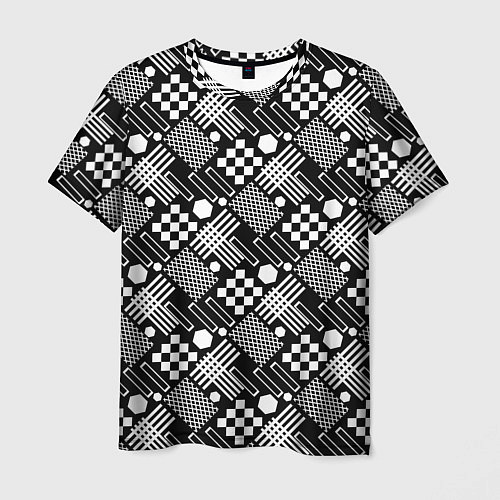 Мужская футболка Черно белый узор из геометрических фигур / 3D-принт – фото 1