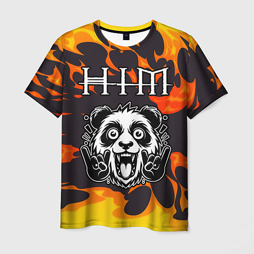 Мужская футболка HIM рок панда и огонь / 3D-принт – фото 1