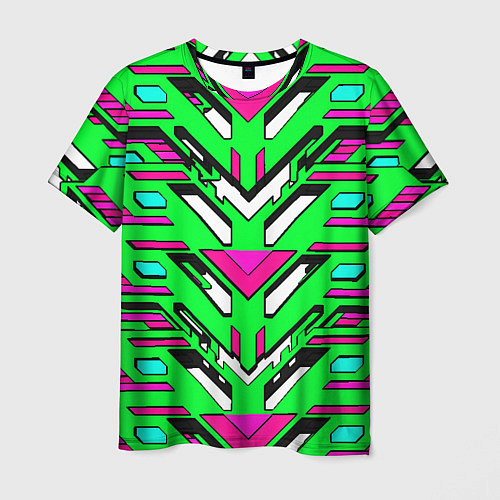 Мужская футболка Техно броня розово-зелёная / 3D-принт – фото 1
