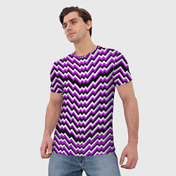 Футболка мужская Фиолетовые и белые ломаные линии, цвет: 3D-принт — фото 2
