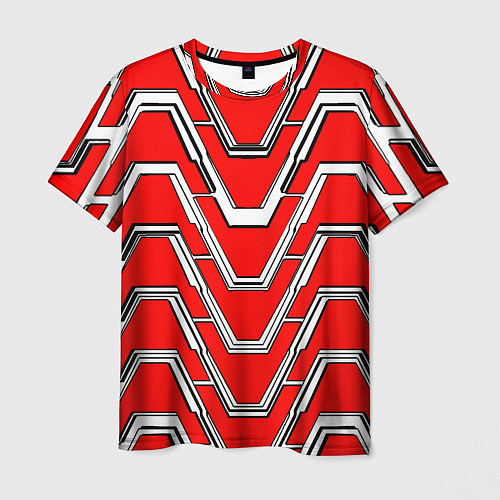 Мужская футболка Техно броня красно-белая / 3D-принт – фото 1