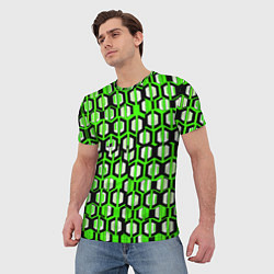 Футболка мужская Техно узор из шестиугольников зелёный, цвет: 3D-принт — фото 2