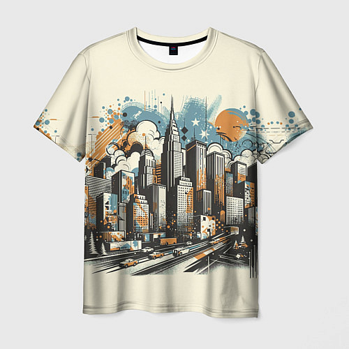Мужская футболка Рисунок города с небоскребами / 3D-принт – фото 1
