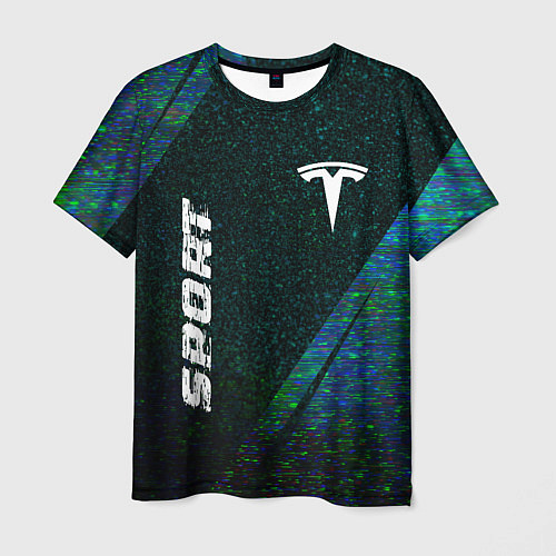 Мужская футболка Tesla sport glitch blue / 3D-принт – фото 1