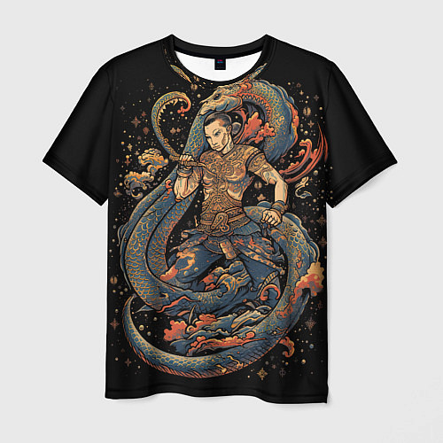 Мужская футболка Боец Муай-тай и огромный дракон / 3D-принт – фото 1