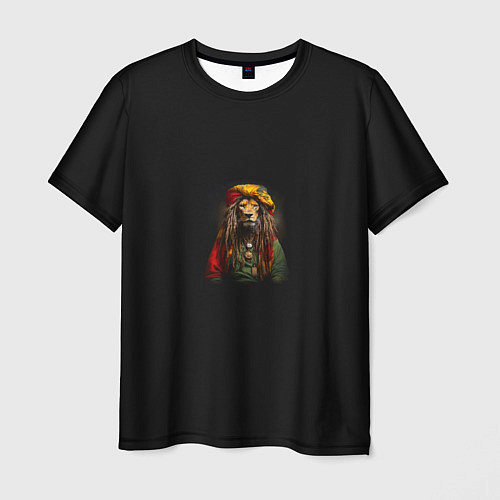 Мужская футболка Лев хиппи с дредами на черном фоне / 3D-принт – фото 1