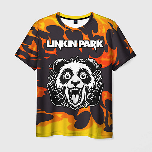 Мужская футболка Linkin Park рок панда и огонь / 3D-принт – фото 1