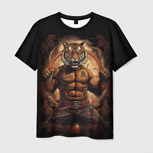 Мужская футболка Муай - Тай боевой тигр в перчатках / 3D-принт – фото 1