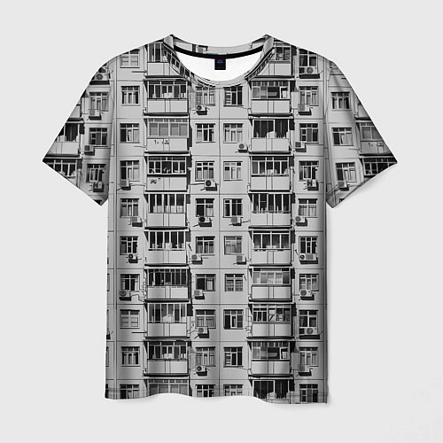 Мужская футболка Панелька в черно-белых тонах / 3D-принт – фото 1
