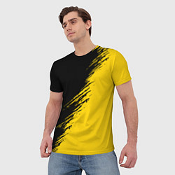 Футболка мужская Черные штрихи на желтом фоне, цвет: 3D-принт — фото 2