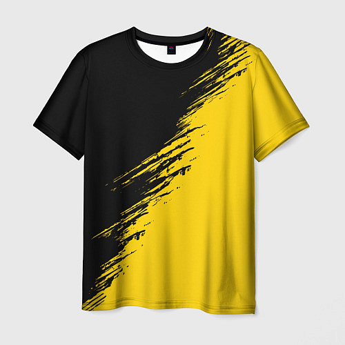 Мужская футболка Черные штрихи на желтом фоне / 3D-принт – фото 1