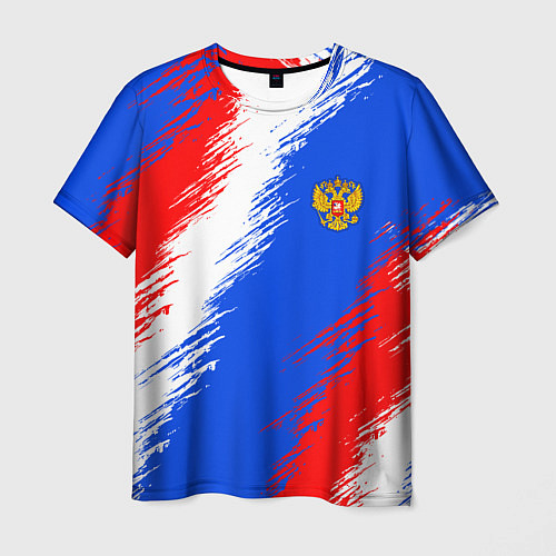 Мужская футболка Триколор штрихи с гербор РФ / 3D-принт – фото 1
