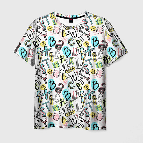 Мужская футболка Цветные каракули буквы алфавита / 3D-принт – фото 1