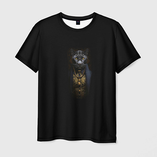 Мужская футболка Ягуар в костюме на черном фоне / 3D-принт – фото 1
