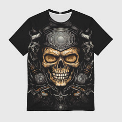 Футболка мужская Ретро череп мотоциклиста, цвет: 3D-принт