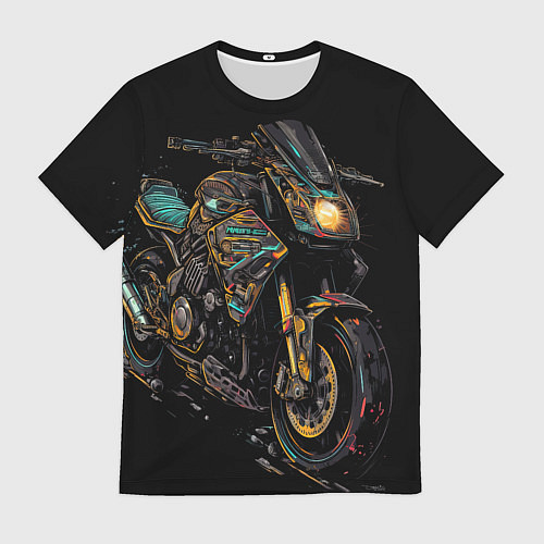 Мужская футболка Темный мотоцикл на черном фоне / 3D-принт – фото 1