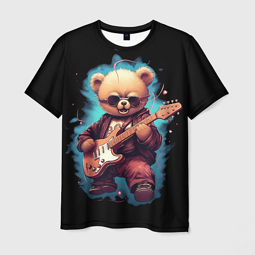 Мужская футболка Плюшевый медведь музыкант с гитарой / 3D-принт – фото 1
